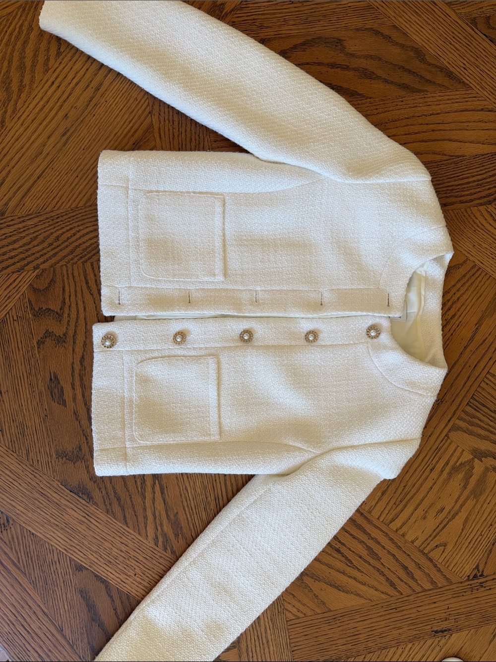 J. Crew Cream Textured Pearl-Button Jacket